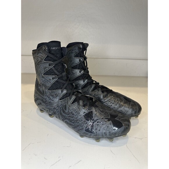 Under Armour Men’s Football Cleats Size 9.5 Black Gray High Top Molded Studs UA - Picture 1 of 9